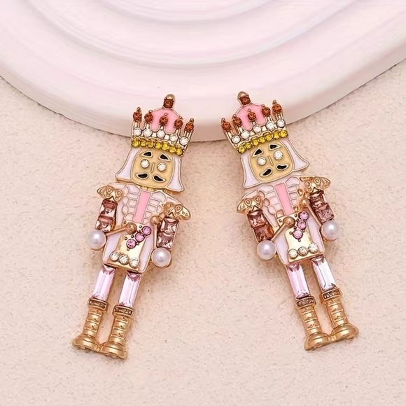 Nutcracker Rhinestones and Faux Pearl Earrings - Picture 2 of 3